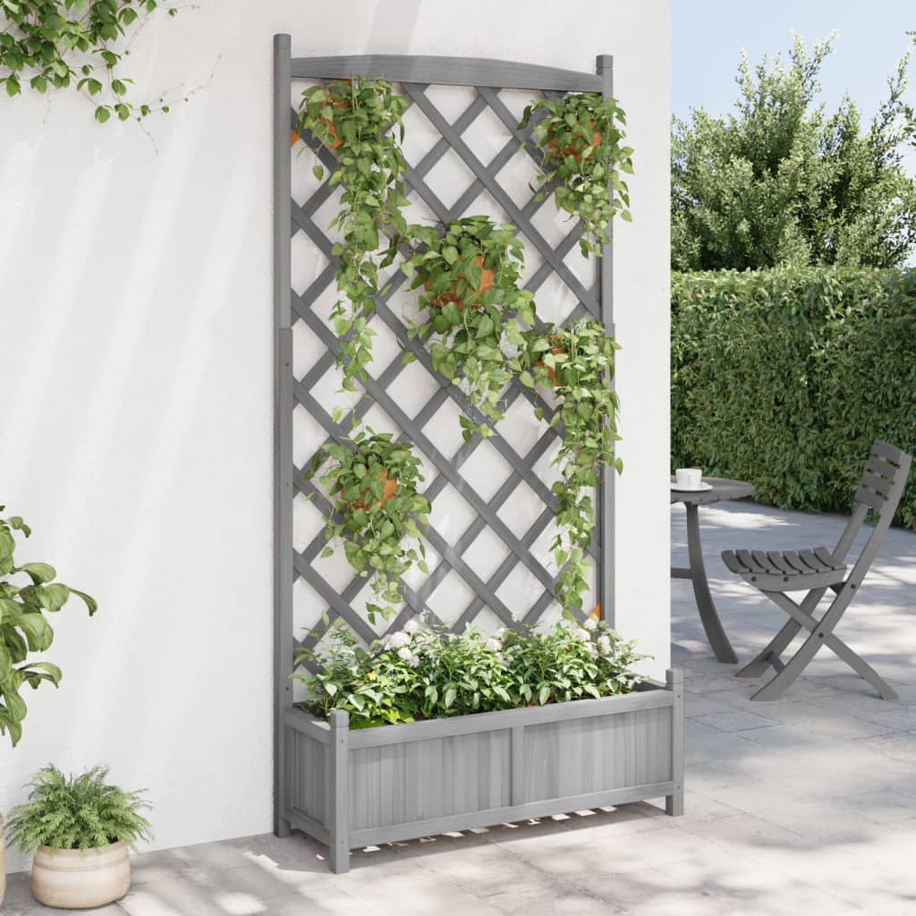 vidaXL Planter with Trellis Grey 90x35x180 cm Solid Wood Fir 3