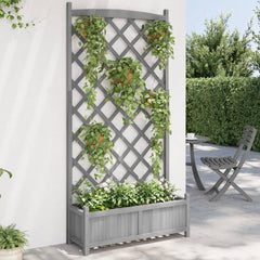 vidaXL Planter with Trellis Grey 90x35x180 cm Solid Wood Fir 1