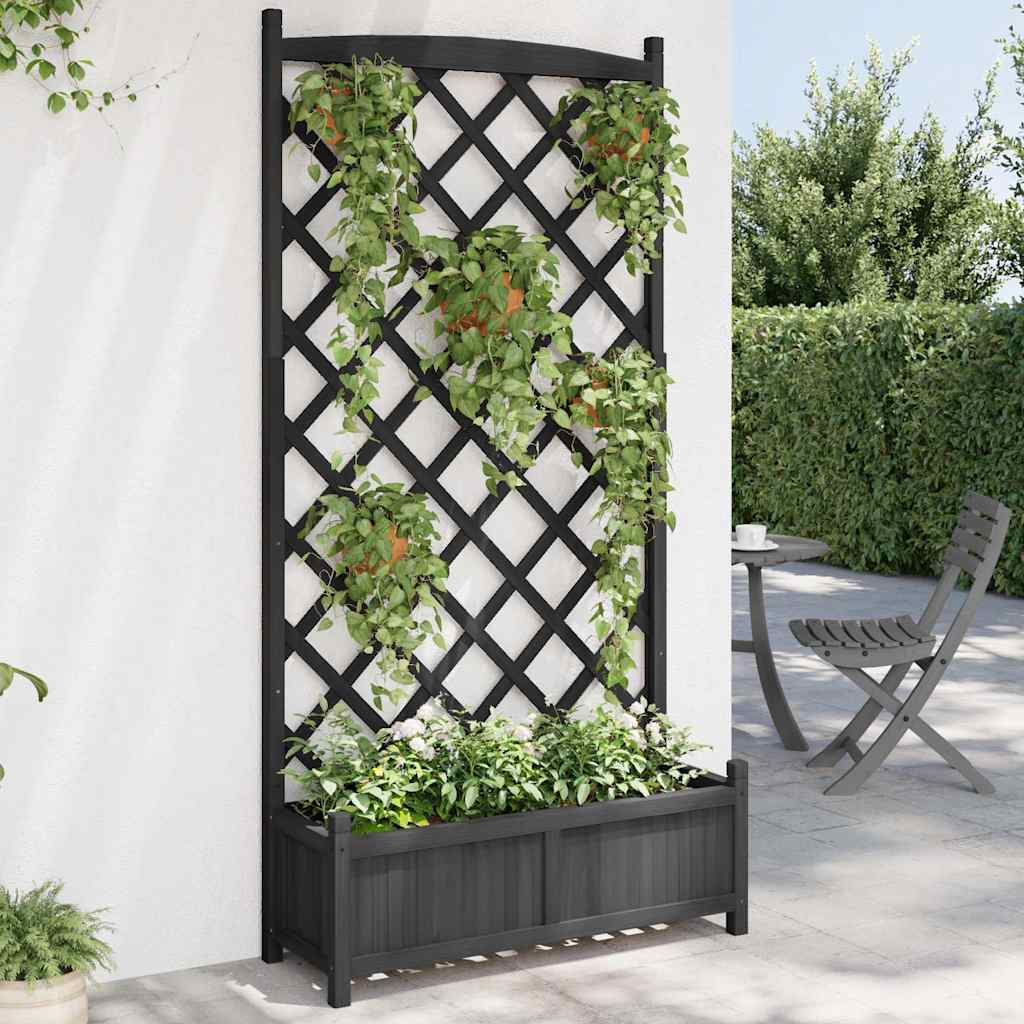 Planter Solid Wood Fir with Trellis Black 90 cm 180 cm 35 cm