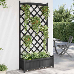 Planter Solid Wood Fir with Trellis Black 90 cm 180 cm 35 cm