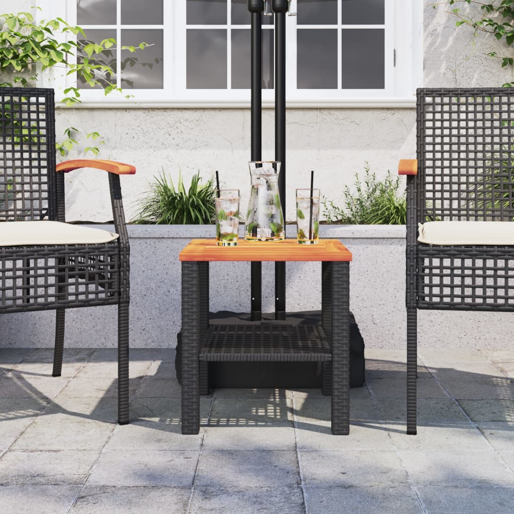 vidaXL Garden Table Black 40x40x42 cm Poly Rattan Acacia Wood 3