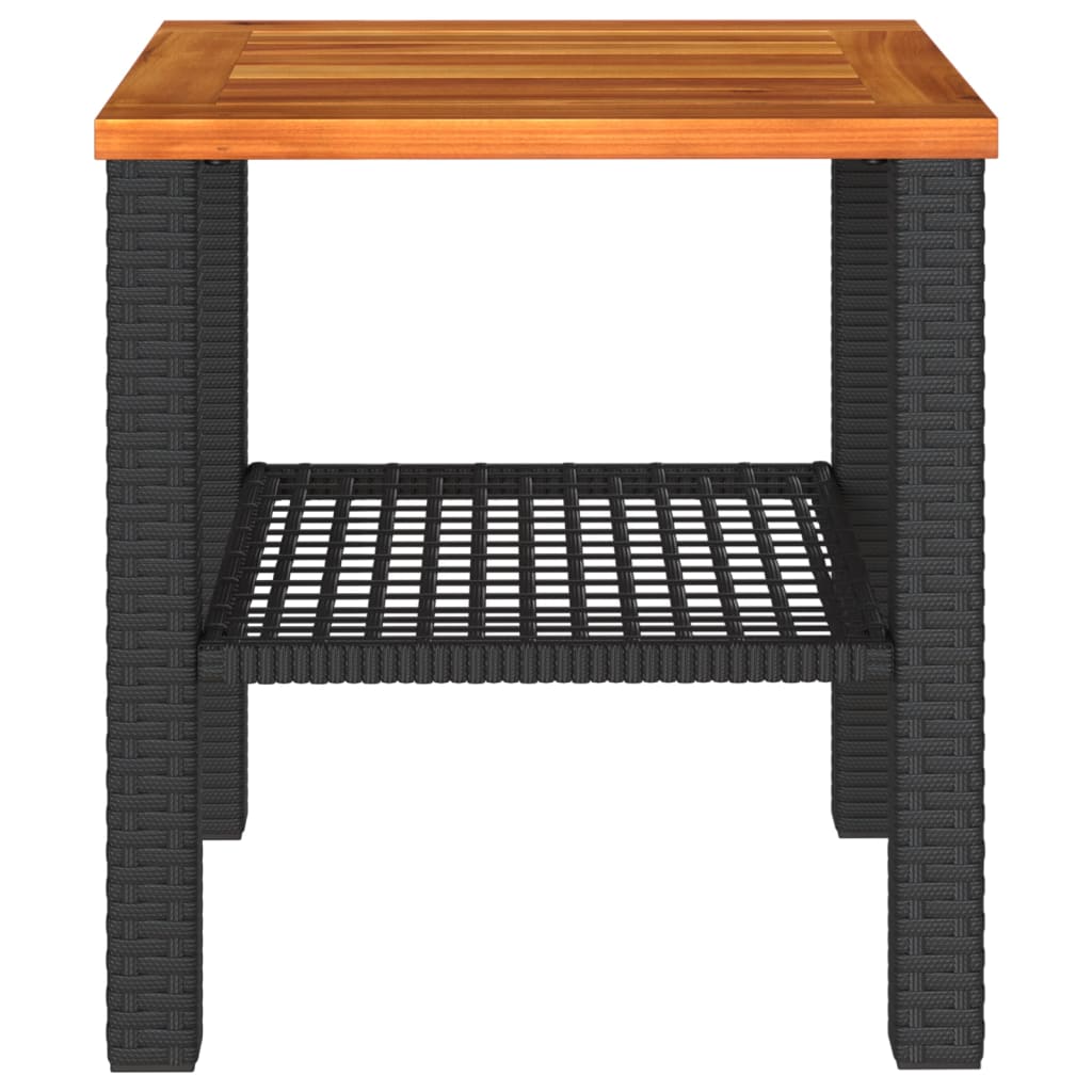 vidaXL Garden Table Black 40x40x42 cm Poly Rattan Acacia Wood 4