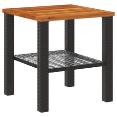vidaXL Garden Table Black 40x40x42 cm Poly Rattan Acacia Wood 6