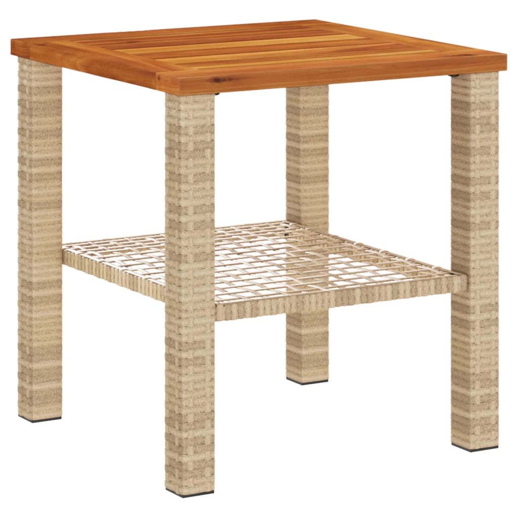 vidaXL Garden Table Beige 40x40x42 cm Poly Rattan Acacia Wood 6