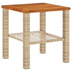 vidaXL Garden Table Beige 40x40x42 cm Poly Rattan Acacia Wood 6