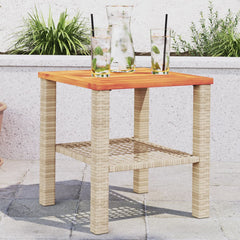 vidaXL Garden Table Beige 40x40x42 cm Poly Rattan Acacia Wood 1