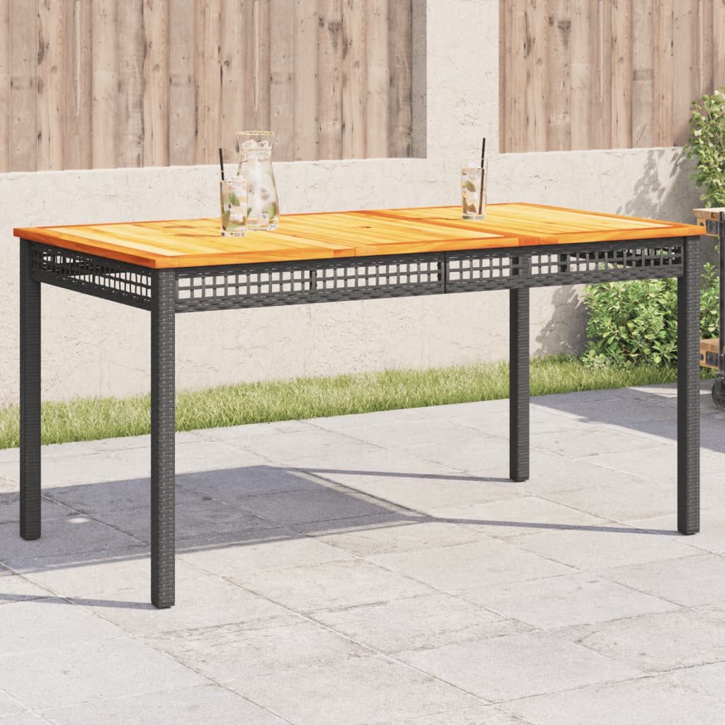 Garden Table Grey Poly Rattan Acacia Wood Height 75 cm Black and brown 140 cm 80 cm
