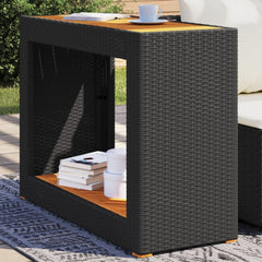 Garden Side Table with Wooden Top Poly Rattan Black