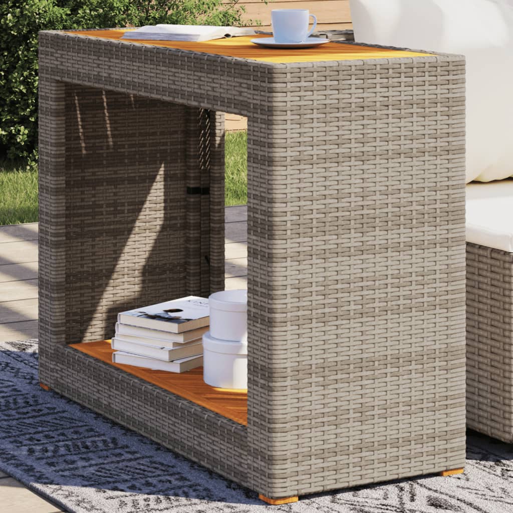 Garden Side Table with Wooden Top Poly Rattan Grey