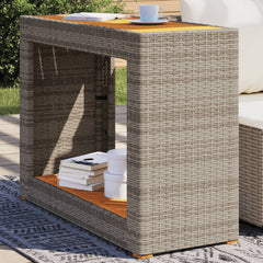 Garden Side Table with Wooden Top Poly Rattan Grey