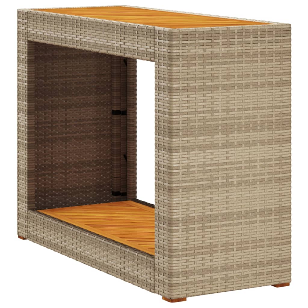 Garden Side Table with Wooden Top Poly Rattan Beige