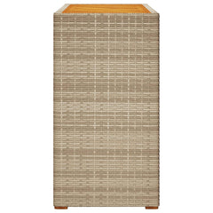 Garden Side Table with Wooden Top Poly Rattan Beige