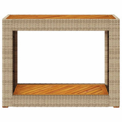 Garden Side Table with Wooden Top Poly Rattan Beige