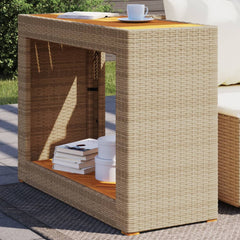 Garden Side Table with Wooden Top Poly Rattan Beige