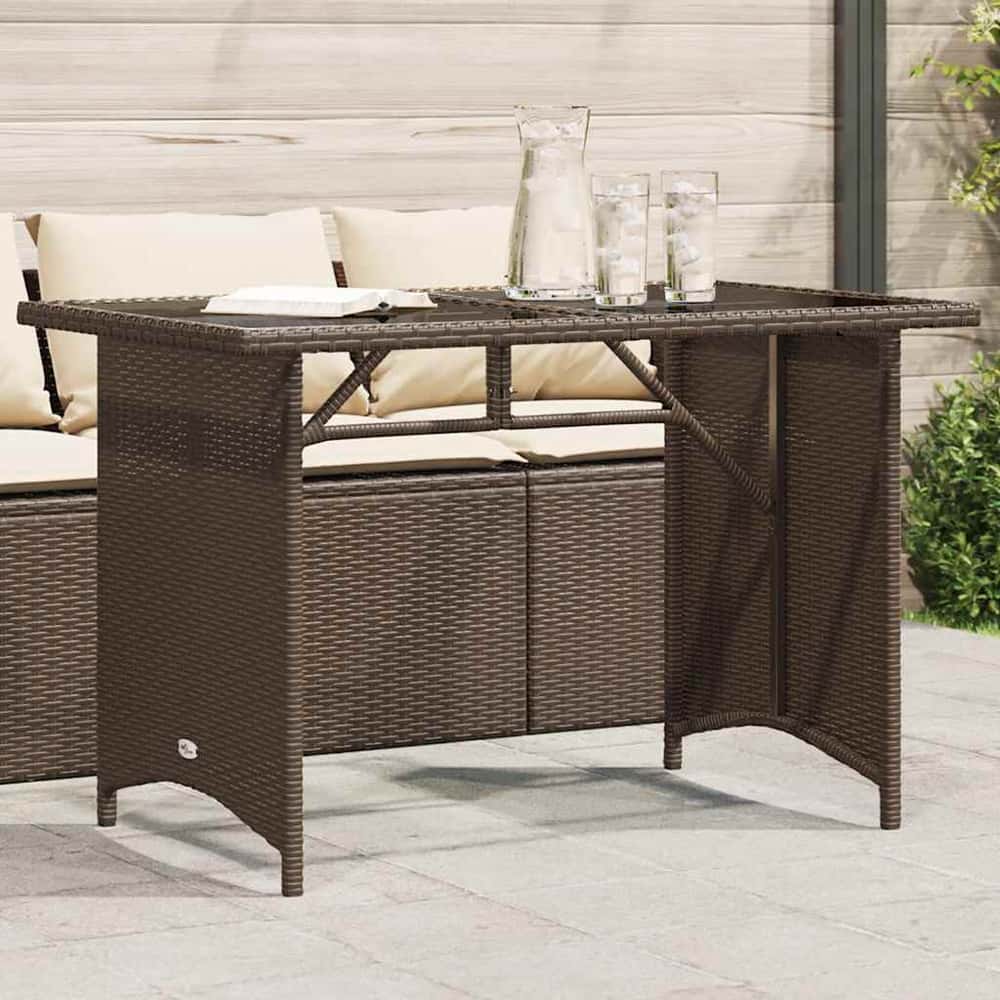 Garden Table with Top 110x68x70 cm Poly Rattan Brown Glass