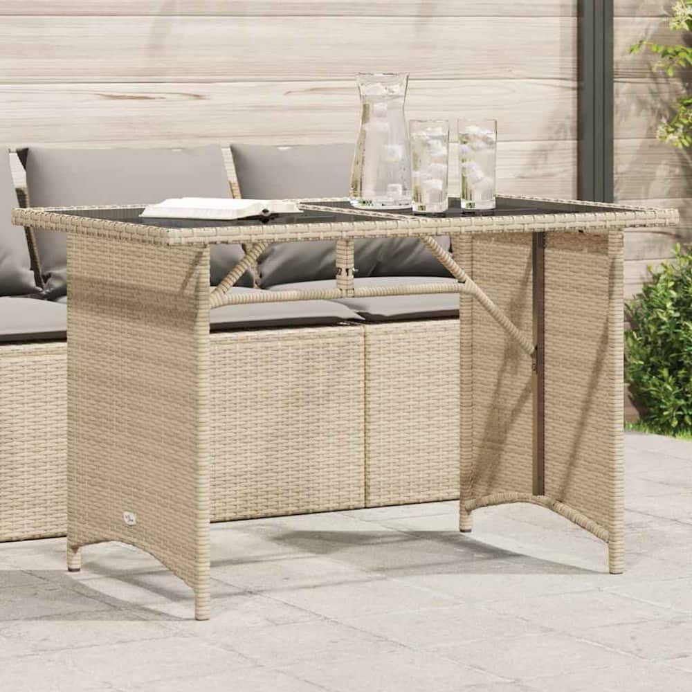 Garden Table with Top 110x68x70 cm Poly Rattan Beige Glass