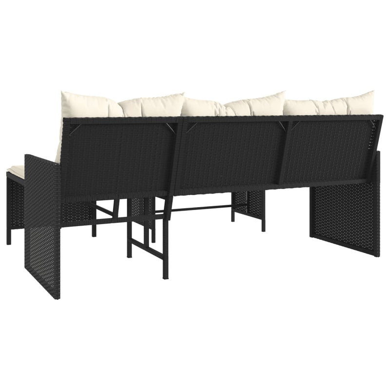 Garden Sofa with Table and Cushions L-Shaped Black Poly Rattan