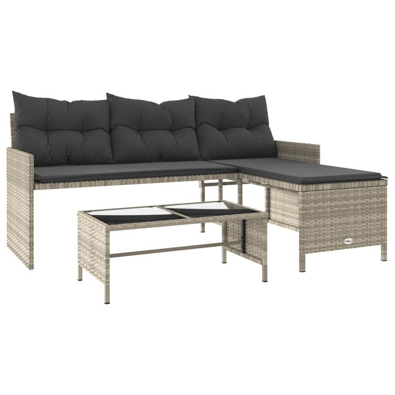 Garden Sofa with Table and Cushions L-Shaped Light Grey Poly Rattan