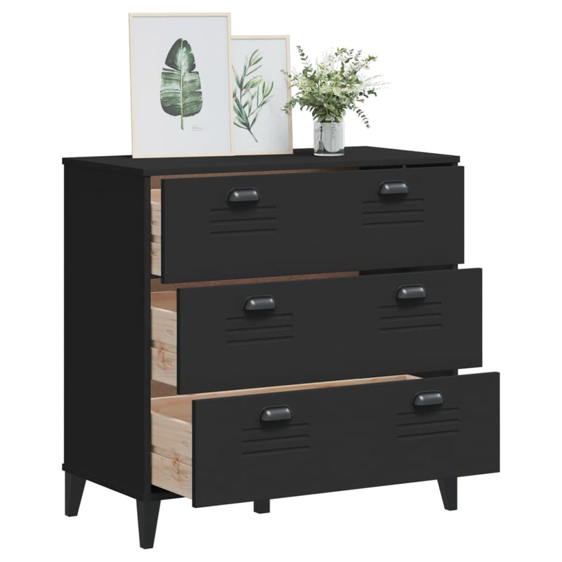 Drawer Cabinet VIKEN Black Solid Wood Pine