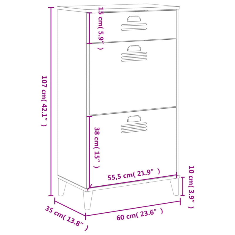 Shoe Cabinet VIKEN White Solid Wood Pine