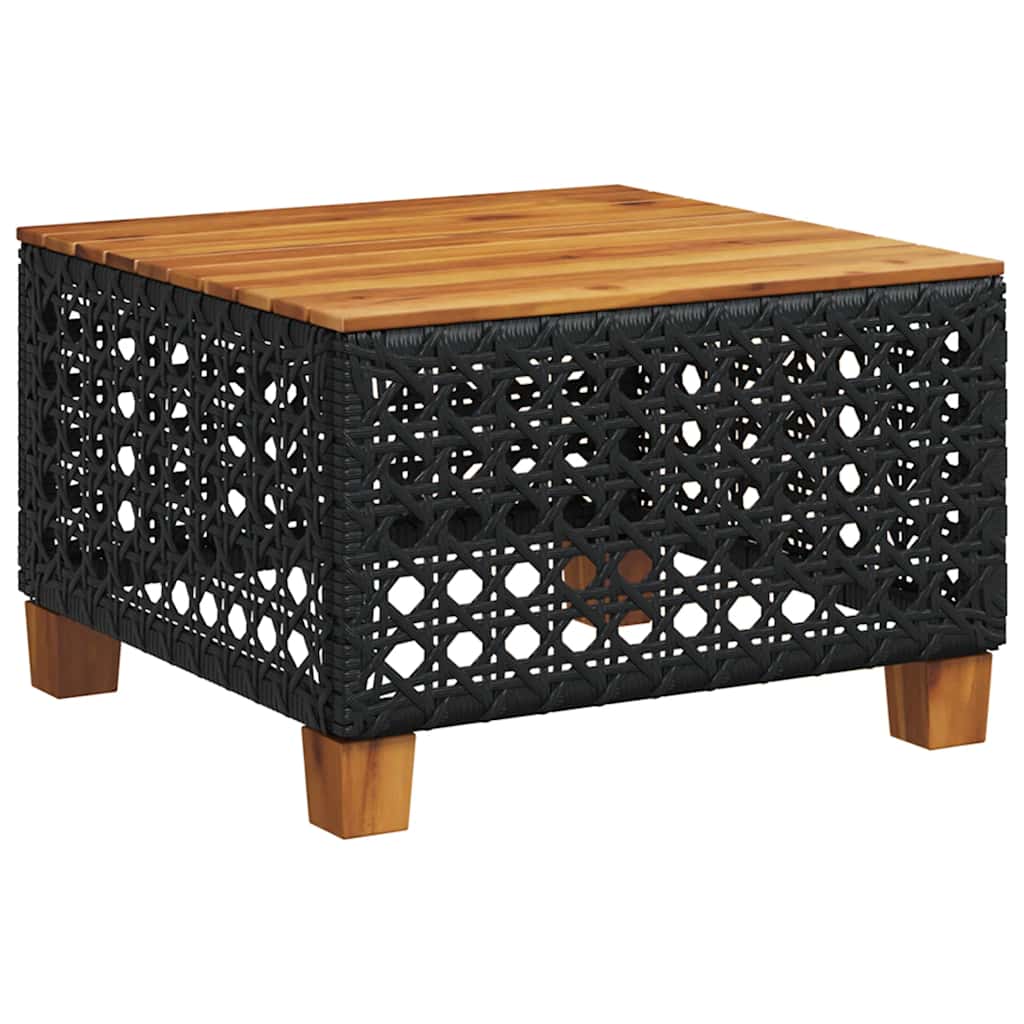 vidaXL Garden Table Black 55x55x36 cm Poly Rattan Acacia Wood 2