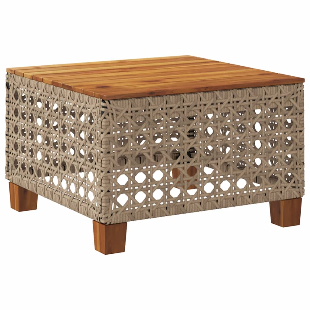 vidaXL Garden Table Beige 55x55x36 cm Poly Rattan Acacia Wood 2