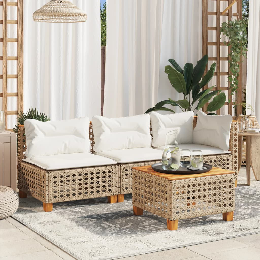 vidaXL Garden Table Beige 55x55x36 cm Poly Rattan Acacia Wood 3