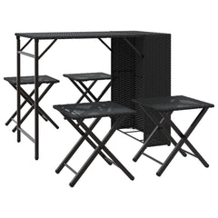 5 Piece Garden Camping Set Foldable Poly Rattan Black