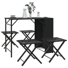 5 Piece Garden Camping Set Foldable Poly Rattan Black