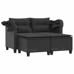 vidaXL Garden Sofa 2-Seater with Canopy and Stools Black Poly Rattan 4