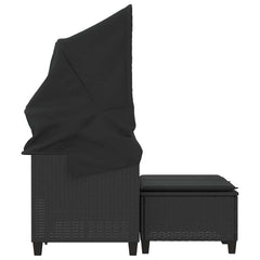 vidaXL Garden Sofa 2-Seater with Canopy and Stools Black Poly Rattan 6