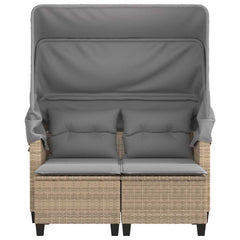 vidaXL Garden Sofa 2-Seater with Canopy and Stools Beige Poly Rattan 5