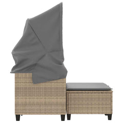 vidaXL Garden Sofa 2-Seater with Canopy and Stools Beige Poly Rattan 6