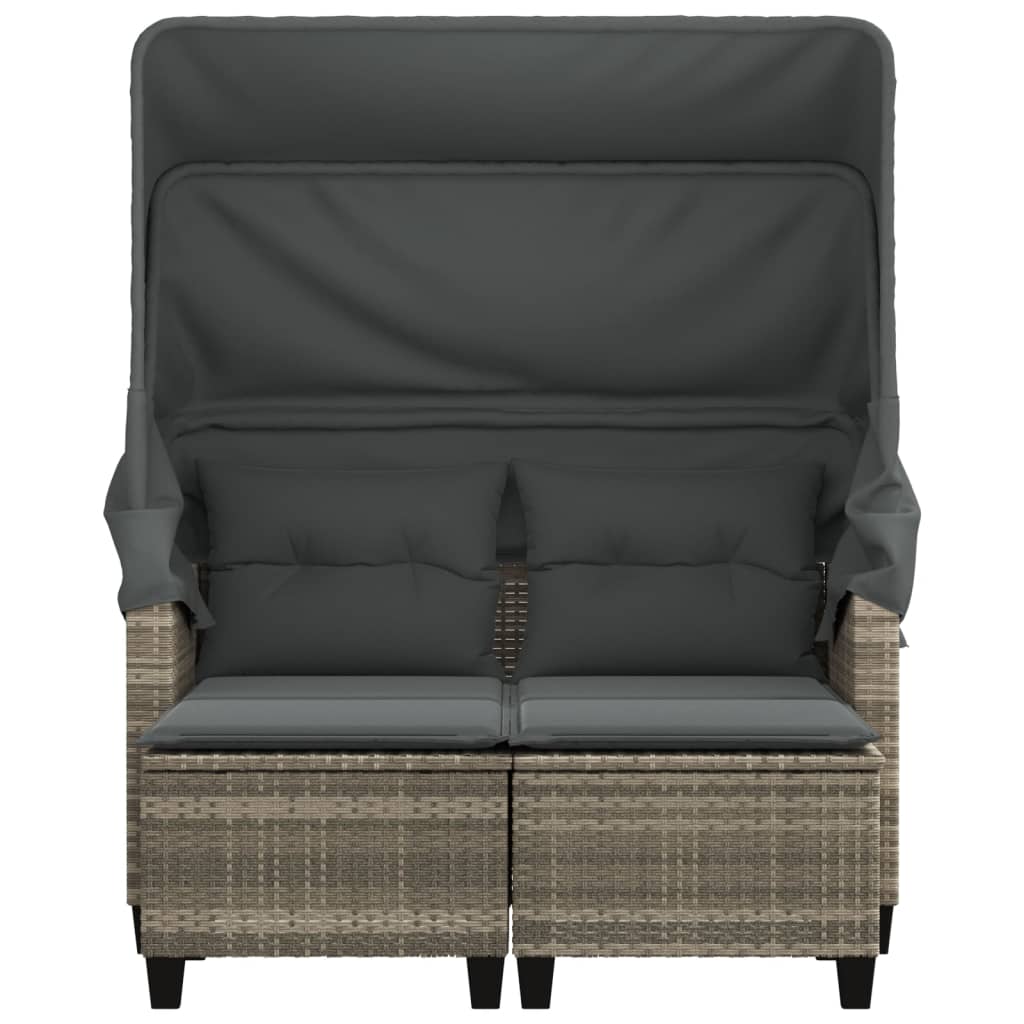 vidaXL Garden Sofa 2-Seater with Canopy and Stools Light Grey Poly Rattan 5