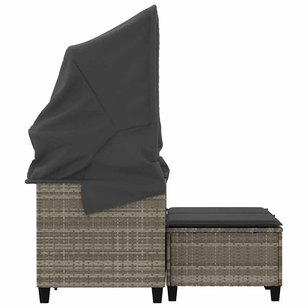 vidaXL Garden Sofa 2-Seater with Canopy and Stools Light Grey Poly Rattan 6