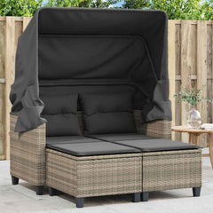 vidaXL Garden Sofa 2-Seater with Canopy and Stools Light Grey Poly Rattan 1