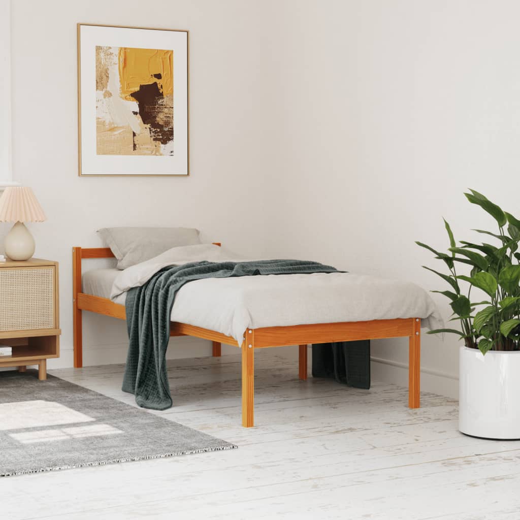 Senior Bed without Mattress Solid Wood Pine Wax Brown 3FT Single