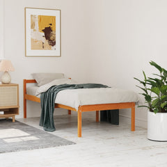 Senior Bed without Mattress Solid Wood Pine Wax Brown 90 x 200 cm