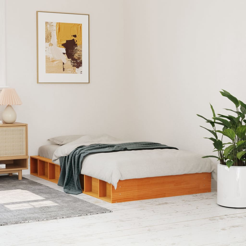 Bed Frame without Mattress Solid Wood Pine Length 200 cm Wax Brown 100 cm