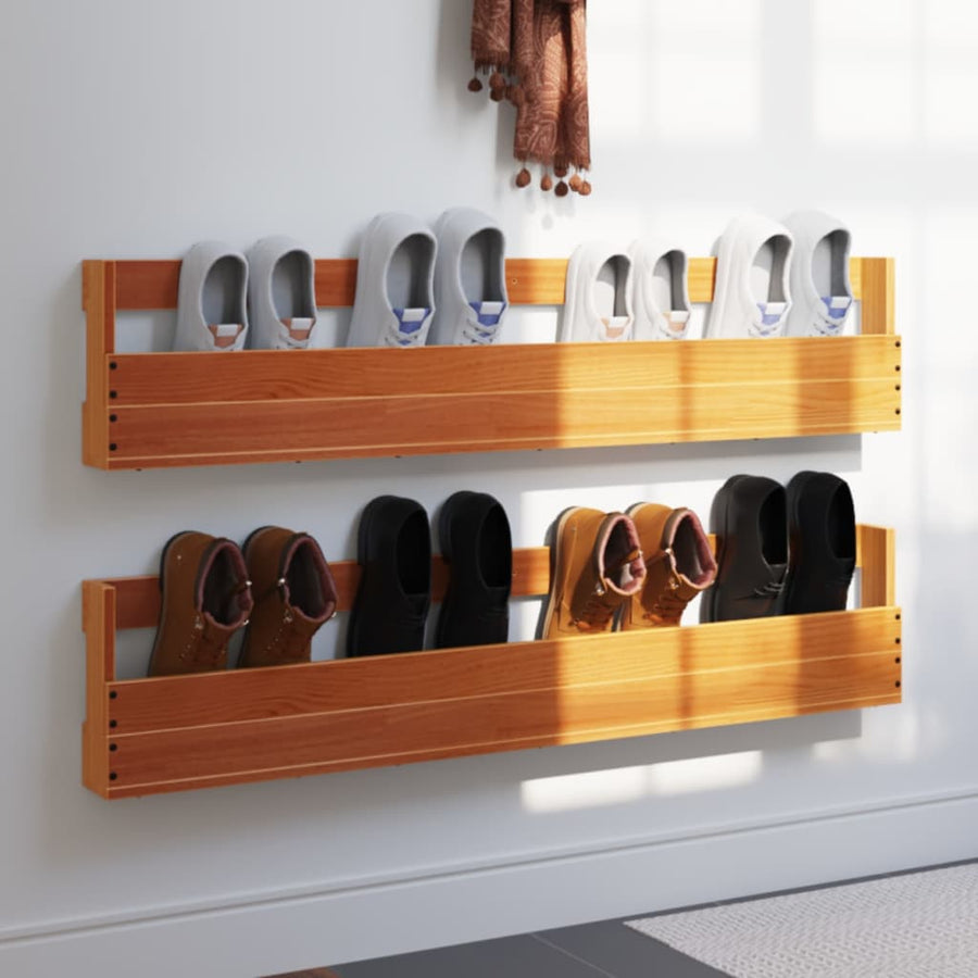 vidaXL Wall-mounted Shoe Racks 2 pcs Wax Brown 110x8.5x23.5 cm 1
