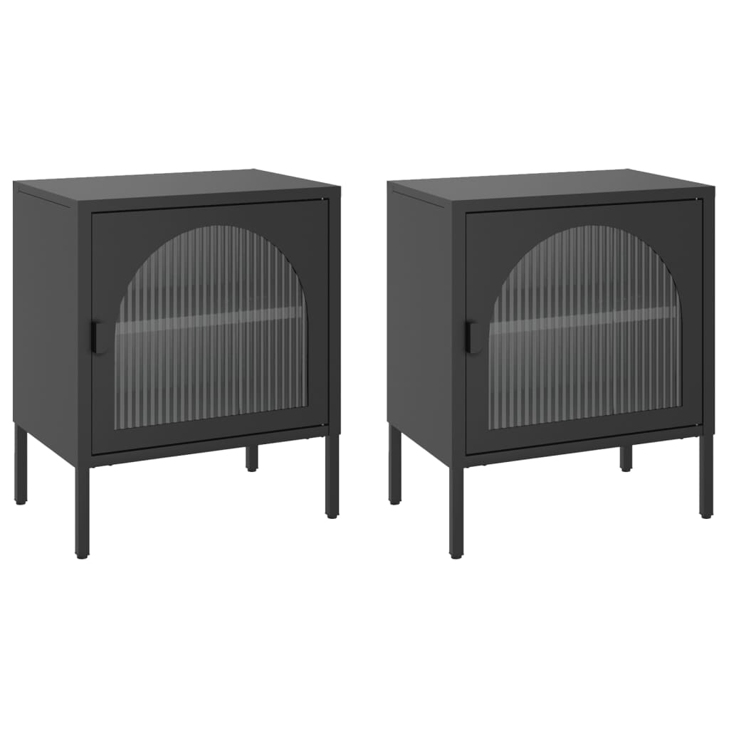 vidaXL Nightstand | Set of 2 | Black | Powder-coated steel, fluted glass 2