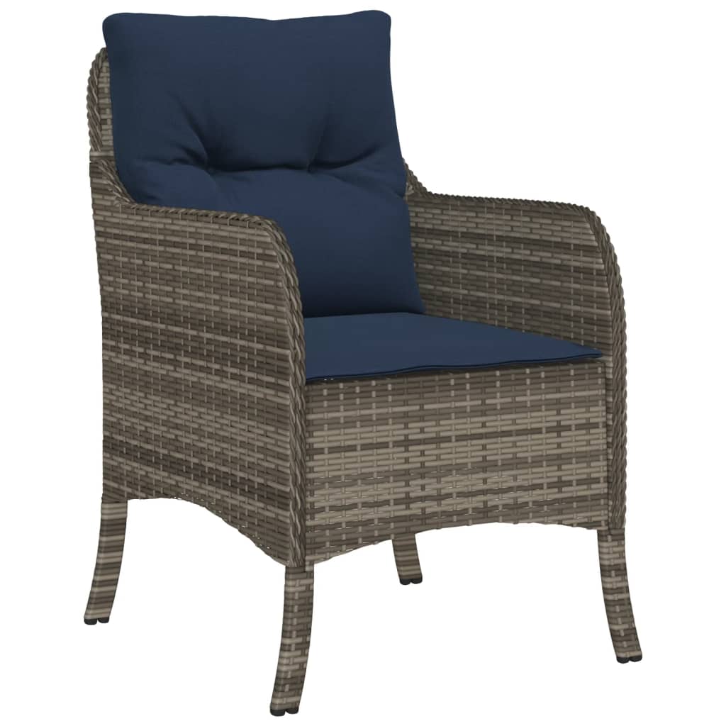 7 Piece Garden Dining Set with Cushions Grey Poly Rattan Glass 6