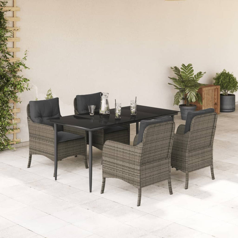 5 Piece Garden Dining Set with Cushions Grey Poly Rattan