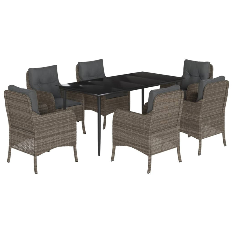 7 Piece Garden Dining Set with Cushions Grey Poly Rattan