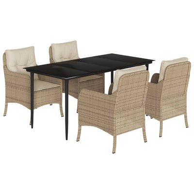 5 Piece Garden Dining Set with Cushions Beige Poly Rattan