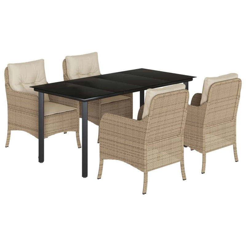 5 Piece Garden Dining Set with Cushions Beige Poly Rattan