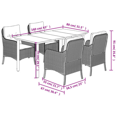 5 Piece Garden Dining Set with Cushions Beige Poly Rattan