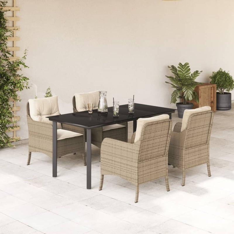 5 Piece Garden Dining Set with Cushions Beige Poly Rattan