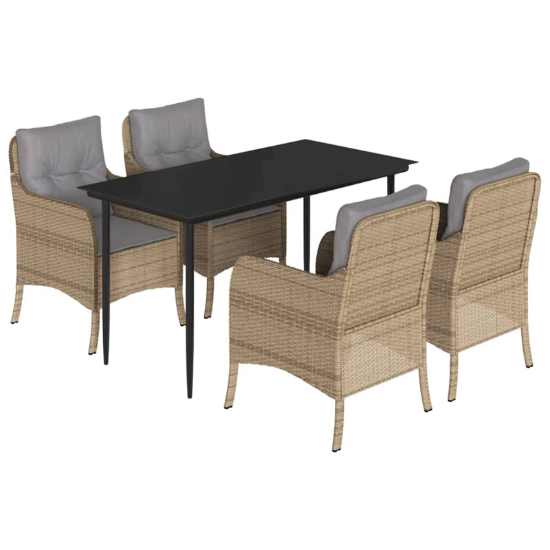 5 Piece Garden Dining Set with Cushions Beige Poly Rattan