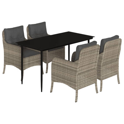 5 Piece Garden Dining Set with Cushions Light Grey Poly Rattan